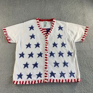 NEW Vtg Quacker Factory Cardigan Sweater Womens Plus 1X‎ White Red Blue US Flag